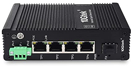 10Gtek 5-Port Industrial DIN-Rail Ethernet Switch Hutschiene, POE 802.3af/at, IP40, 1x Gigabit SFP Slot mit 20-km SFP Transceiver, G0104i-P04, DIN-Rail Mount（Power Supply is not Included）