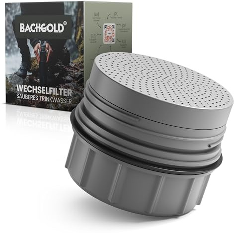 Bachgold Filtro dell'acqua per esterni con capacità di filtro 1500L,rimuove il 99,99% di tutti i batteri e filtra virus,particelle e metalli pesanti,a prova di blackout e crisi, para botella de 500ml