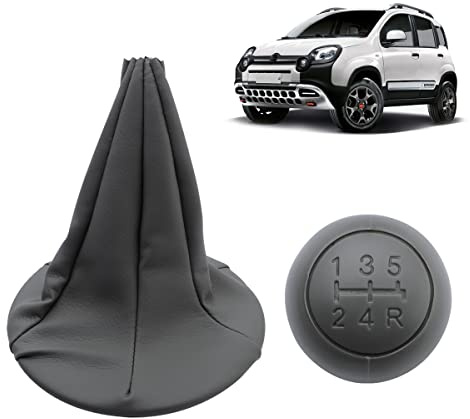 Konuooer Schaltknauf Schaltmanschette + Grauer Farbknopf + Haltering Getriebe Schaltstiefel Kunstleder Schaltgetriebe Passend für Fiat Panda / 500 500C