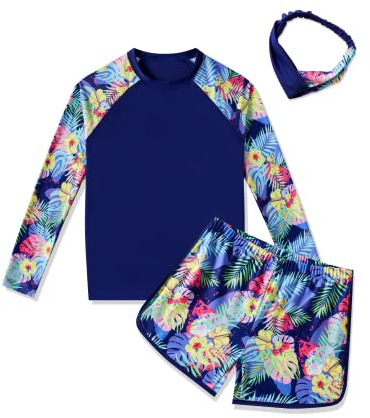 Girls Swimsuits 2 Piece Long Sleeve Rash Guard Sets UPF 50+ Sun Protection Swimwear Bathing Suit Summer Bech Swimwear 7-16 Years Purple