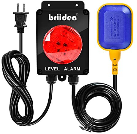 Briidea Sump Pump Alarm, Indoor/Outdoor High Water Septic Tank Alarm with 110dB Loud Alarm and Large LED Indicator, 10ft Level Float Switch, Ideal for Septic Sump Pump Pond Water Tank