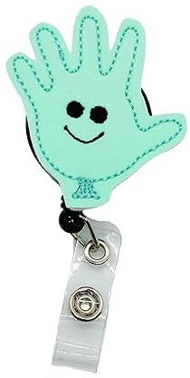 Happy Balloon Glove Badge Reel, Retractable Pediatric Nurse ID Holder, Pediatrician Name Tag Clip (swivel clip)