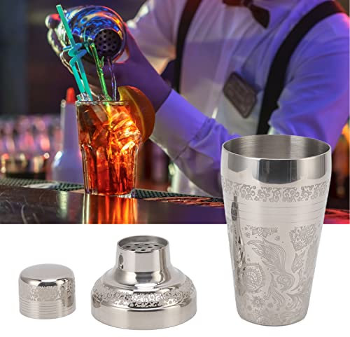 Juego de Coctelera de Acero Inoxidable, Coctelera Martini con Colador, Coctelera Mezcladora de Cócteles con Colador Incorporado para Barman Y Bar en Casa(Grabado estilo japonés brillante)