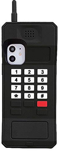 UnnFiko 3D Silicone Case Compatible with iPhone 15, Retro Classic Creative Soft Rubber Bumper Cover Cool Fun Thick Protective Stand Case (Retro Cellphone Black, iPhone 15)