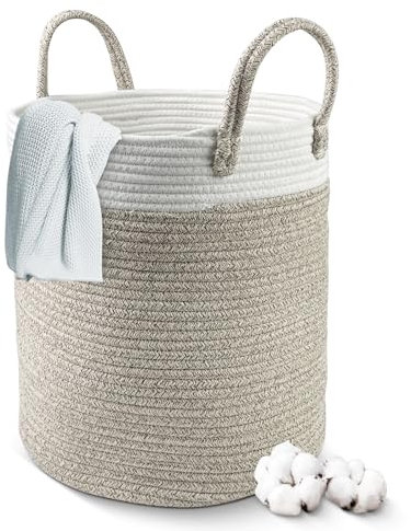 Tekenewbse Cesto Portabiancheria, 38L Cesto Biancheria Sporca, 35 × 40 cm Grande Cesta con Manico, Cesta Panni Sporchi in Cotone, Ceste Portaoggetti Bucato Cesti Porta Oggetti Portagiochi