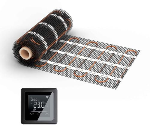 WARMON elektrische Fußbodenheizung für Fliesen: Zweiader-Heizmatte WARMON CLASSIC 150 W/m², heating mat, mit Thermostat nach Wahl, Thermostat:MCS 750 WiFi - Schwarz, Mattengröße:7 m²