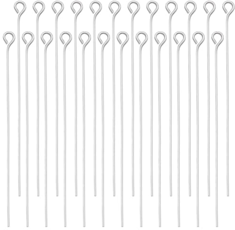 Beebeecraft 100 Stück Kopfstifte Mit Schlaufe Flacher Kopf Offene Öse 925 Schmuckteile Aus Sterling-Silber Plattiertem Messing Zur Herstellung von Ohrringen Armbändern Und Halsketten, 50 mm