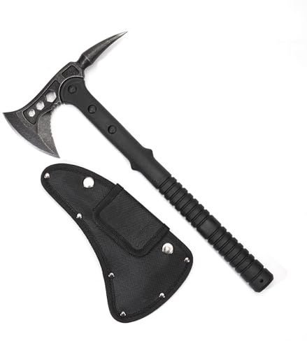 KHU Camping Axt Überlebensbeil Axt mit Scheide - Nylon Fiber Griff für Outdoor Jagd Wandern Garten Multitool mit Camping Ausrüstung (Schwarz - 02A)