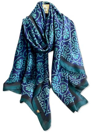 LumiSyne Seidenschal Damen Paisley Druck Geometrisch Muster Vintage Künstlerisch Stil Große Schals Lange Halstücher Leicht Warme Stola Wrap Sonnencreme Kopftuch Schultertuch Ganzjährig