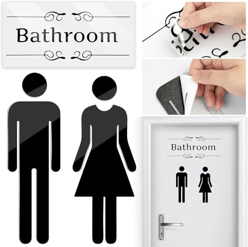 Bathroom Door Sticker, Acrylic Adhesive Men and Women Toilt Signs with Bathroom Word Stickers for Home Decor