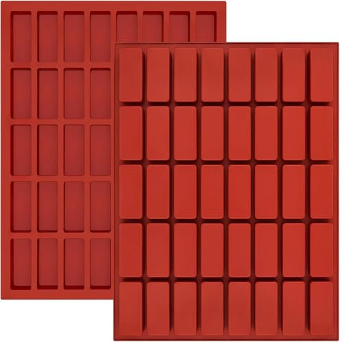 Socluer 2 Stück Rechteckige Silikonform mit 40 Mulden, Schokolade Riegelform für Müsliriegel, Gummi, Trüffel, Gelee, Praline, Eiswürfel