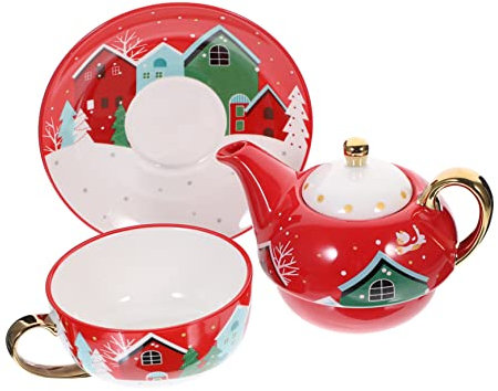 PRETYZOOM Tazza Da Tè Natalizia Tazza Da Acqua in Ceramica Piattino e Teiera Per Ufficio Casa Pasticceria
