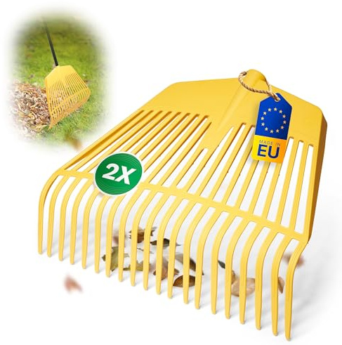 Novatool 2x Laubbesenkopf Set, 2in1 Kombigerät, Laubbesen & Laubgabel mit 20 Kunststoff-Zinken, Arbeitsbreite 45cm, Laubrechen, Gartenbesen, Rasenrechen, Harke für Gartenabfall, Gartengerät ohne Stiel