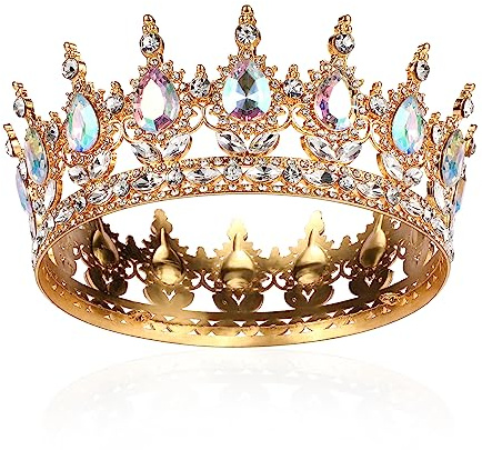 Krone Mädchen Damen Voll Runde Braut Diadem Kristall Königin Krone Barock Tiara Sparkly Strass Prinzessin Kostüm Hochzeit Prom Geburtstag Pageant Party Tortenaufsatz Karneval Kopfschmuck