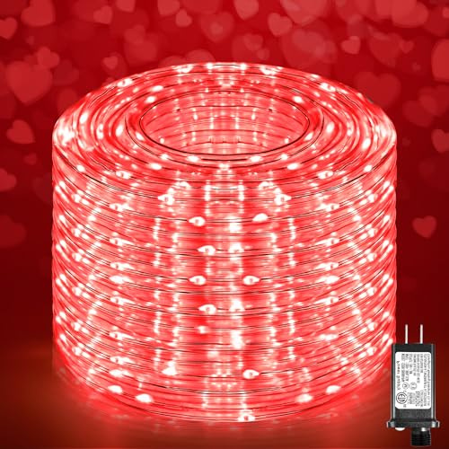 XmasBokeh 100FT 300 LED Rope Lights Outdoor, Connectable and Flexible Tube Lights with 8 Modes, Waterproof Rope Lighting Indoor for House, Deck, Garden, Backyard, Pool, Patio, Tree Decorations - Red | Waterproof 8 Modes Plug in Connectable Outdoor String Lights for House Garden Tree Backyard Pool Patio Fence Decorations