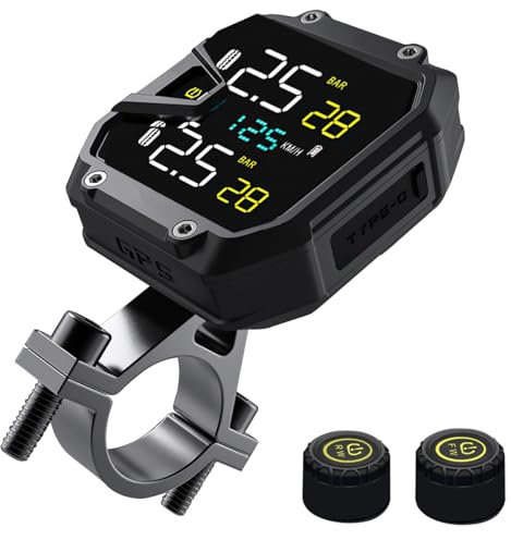 OBEST Motorrad TPMS Reifendrucküberwachungssystem Mit 1,5M Kabel,12V USB-Aufladung Zweirädriges Motorrad mit 2 Externen Sensoren Digitale LCD-Anzeige, Wasserdicht Staubdicht