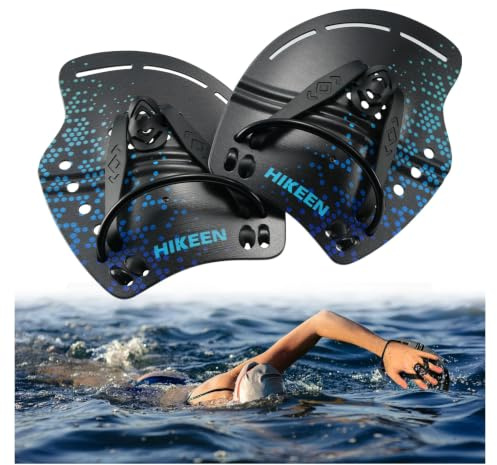 Schwimmhandpaddel Profi Gebogene Schwimmpaddel mit Hydrodynamisches Design & Verstellbare Silikonriemen für Effektives Oberkörper-Krafttraining, Blau