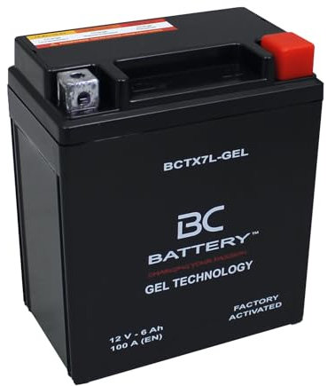 BC BATTERY Batteria Avviamento Moto al GEL 12V 6Ah BCTX7L-GEL Moto&Scooter, esente da manutenzione sigillata precaricata simile a YTX7L-BS