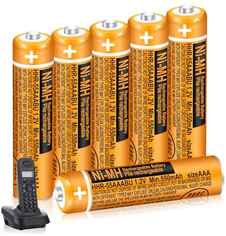 HHR-55AAABU AAA Akku 550mAh 1.2V für Panasonic Gigaset Telefone, 6 Stück | NI-MH Wiederaufladbare Batterien, kompatibel mit BT Schnurlostelefonen
