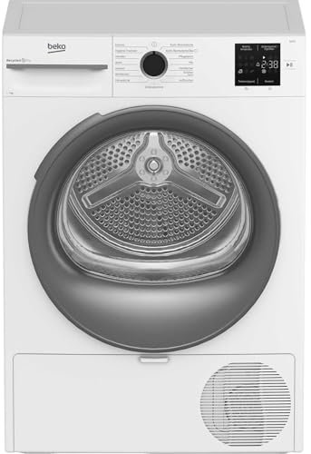 Beko BM3T37210W1 Wäschetrockner, 7 kg, Frontlader Wärmepumpentrockner, 15 Programme, Sensortrocknung, Säulenfähig, Aquawave Schontrommel, Weiß