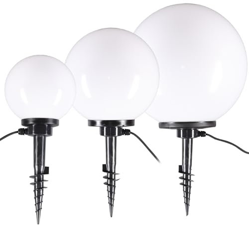 Kugelleuchten Kugellampen Garten Außenleuchte 3er-Set Ø 20/30/40cm Erdspieß inkl. Kabel/Stecker