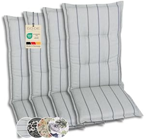 GO-DE Textil Bequeme und attraktive Polsterauflagen für Hochlehner-Gartenstühle (4er-Set, Stripes Exclusive hellgrün, Hochlehner)