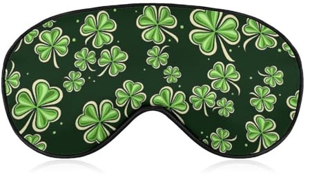 Bequemer Augenschutz für die Nacht, St. Patrick's Day, grünes Kleeblatt, Kleeblatt, Gras, schwarze Augenabdeckung, weiches elastisches Band für Damen und Herren