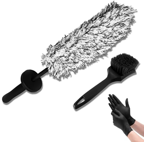 Mikrofaser Felgenbürste und Reifenbürste mit Handschuhen Geliefert Schonende Kratzfreie Reinigung Bis Tief Ins Felgenbett Microfaser Felgenreiniger Auto Felgen Reinigung Bürste für Alufelgen