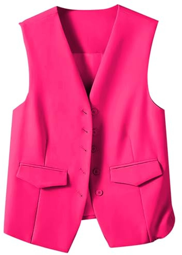 IQYU Blazer väst dam ärmlös vit – kostymväst för dam lång smokingväst ärmlös sommarjacka 2025 mode damblazer elegant sweatblazer gammal money stil täckrock sommar blazer jacka gilet, Het rosa, M