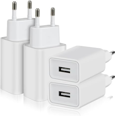 4 Pack 5W Ladegerät USB Netzteil Stecker Adapter, 1A/5V Ladestecker USB Steckdose Netzstecker Kompatibel mit iPhone Samsung Huawei Xiaomi Oppo (Weiß)