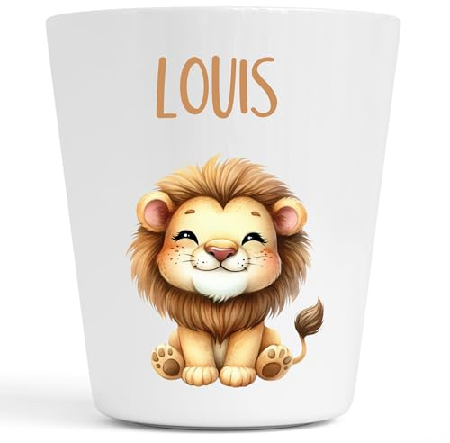 Générique Gobelet en Plastique pour Enfants | Gobelet Personnalisé avec Nom |Verre Plastique Incassable Personnalisé motif animaux (Lion Louis)