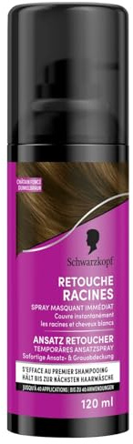 SCHWARZKOPF – Spray Retouche Racines Châtain Foncé, Couleur Naturelle Instantanée, Efface au 1er Shampooing (120 mL) - vendu par unité