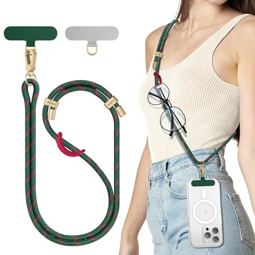 SURPHY Phone Lanyard with Tether Tab, Adjustable Crossbody Phone Strap | Neck Mobile Phone Lanyard Compatible with Most Phones, Key Lanyard and more, Christmas Green