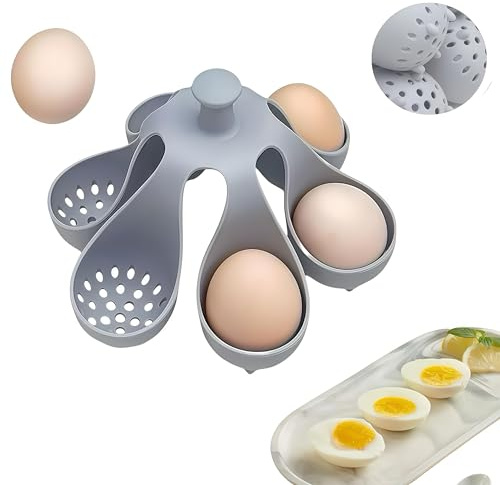 Silikon-Eierkocherregal, freistehender Eierkocher, Eierkocher-Halter, Silikon-Eierkocher-Gestell, hartgekochter Eierkocher, Aufbewahrung und Eierregal, hält 6 Eier, zum Kochen, Küchenhelfer, Grau