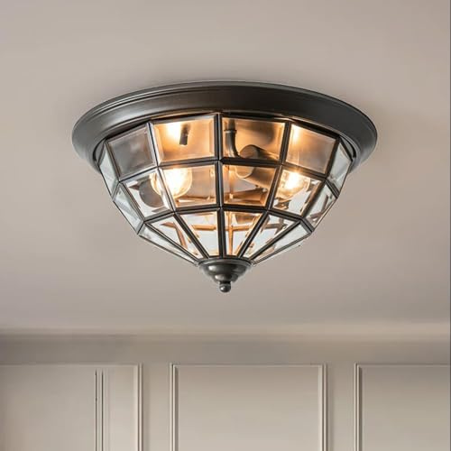 Lampada da soffitto classica in rame da incasso con paralume in vetro prismatico a griglia, apparecchio di illuminazione da soffitto spazzolato V-intage, luci sospese