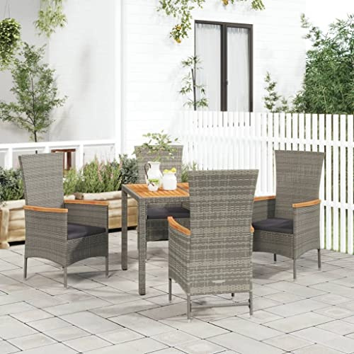Qnhdfrt Garten Essgruppe Grau 5 teilig mit Kissen PE Rattan und Stahl Gestell Outdoor Sitzgruppe für Terrasse Balkon Garten