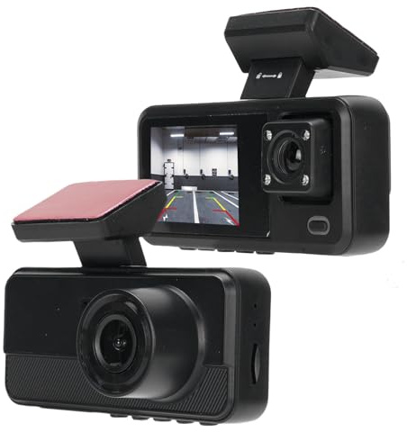 Asixxsix Camina de Tablero de 3 Canales, Grabadora de Cámara de Tablero de 1080p con Pantalla de 2 Pulgadas, 170 ° de Gran ángulo, Tarjeta de 32 GB, Estacionamiento de 24 Horas