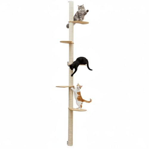 eyepower 240 cm Wandkratzbaum Luna mit 5 Plateaus zum Klettern - Kratzbaum Groß für Katzen - Kletterbaum mit Wandhalterung - Katzenbaum zur Wandmontage - Kletterwand Katze Kratzstamm Kratzsäule Wand