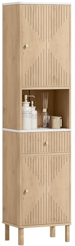 HOMCOM Mobile Bagno a Colonna Alto Stretto con Cassetto Salvaspazio Rovere