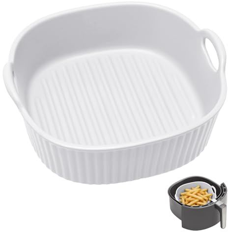 Plat à gratin rond en céramique pour friteuse à air chaud, moule à lasagnes, plat à lasagne, plat à gratin rond émaillé coloré pour lasagnes, frites, soupe (blanc)