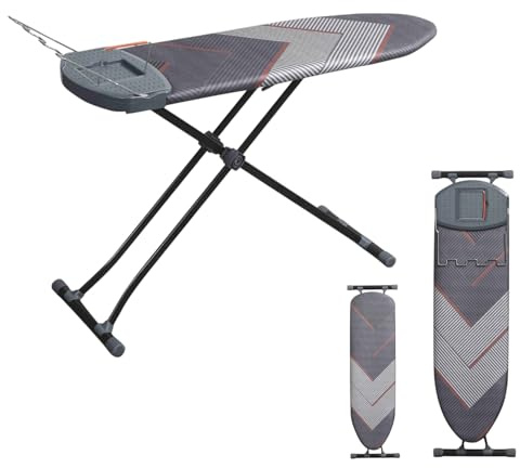Large Ironing Board (140x40cm) – Large Surface with Removable Steam Unit Holder with Hanger, Foldable & Height Adjustable, Non-Slip Rubber Feet, Cotton Cover with 3-Layer Foam & Felt.