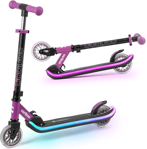 Cariboo Roller Kinder Scooter - ab 3 Jahren - Leuchtdeck - Klappbar - Höhenverstellbar - bis 50 kg - Kinderroller - LEDstar