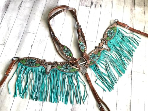 EQUIEMPRESS Western-Leder-Set mit handgefertigtem Kopfstück und Vorderzeug mit Zügeln. /Size-Full,Cob,Pony AM-28 (VOLL)