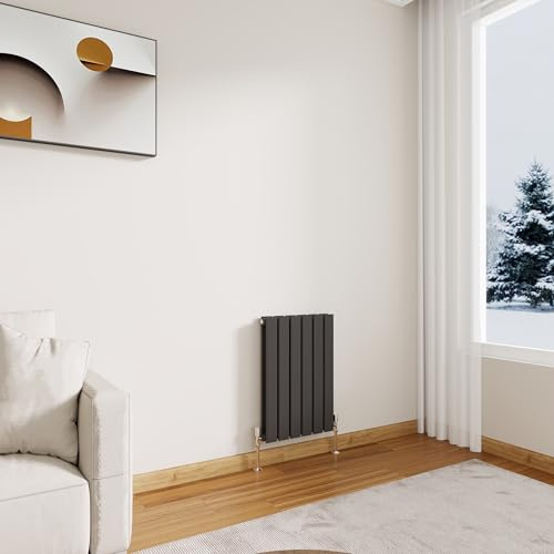 Modern Horizontal Flat Panel Radiator, 600x408mm Anthracite Double Stylish Panel Central Heating Heater, Perfect Efficient Hall Radiator, Traditional Wall Mounted Rads, Design Grey Radiator