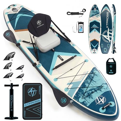 ATPROSS 366 × 92 cm 240 kg Stand Up Paddling Board | Extra großes breites SUP mit Sitz & Zubehör Set, stabil für alle Gewässer, Yoga, Angeln & Surfen