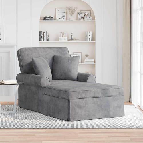faucqel Chaiselong ljusgrå med kjol 157 x 91 x 91 cm ARES-material, inklusive 2 kuddar, avtagbar sittkudde, avslappningsstol för vardagsrum, stuga och soffa användning