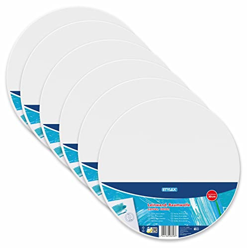 Stylex 28658-P6 – Kilram rund, diameter 30 cm, täckt med en duk av 100% bomullstyg, grundad, häftad på baksidan, för olja, akryl och temperaturfärger, gouache – målning, 6 stycken
