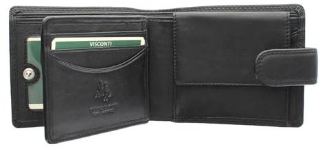 VISCONTI Portafoglio in Pelle KNIGHTSBRIDGE con Chiusura a Pressione Collezione Heritage Blocco RFID HT10 Nero