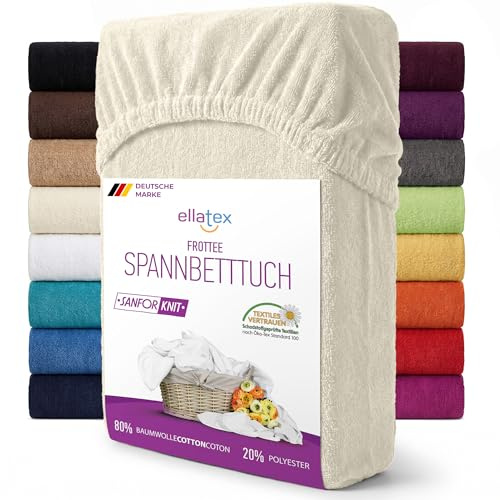 EllaTex Frottee Spannbettlaken 90x200–100x200 – 200 g/m², weich, saugfähig & langlebig, elastisches Spannbetttuch, Farbe: Natur