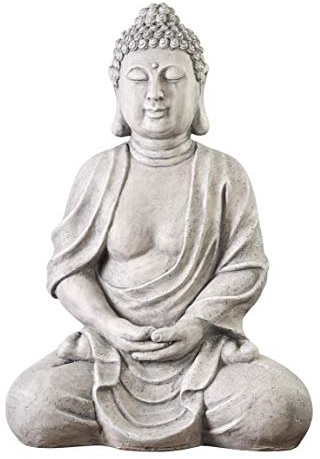 Worldconnection XXXL Großer Buddha 70 cm Steinoptik Garten Deko Figur Skulptur Feng Shui sitzend Steinfigur-Optik